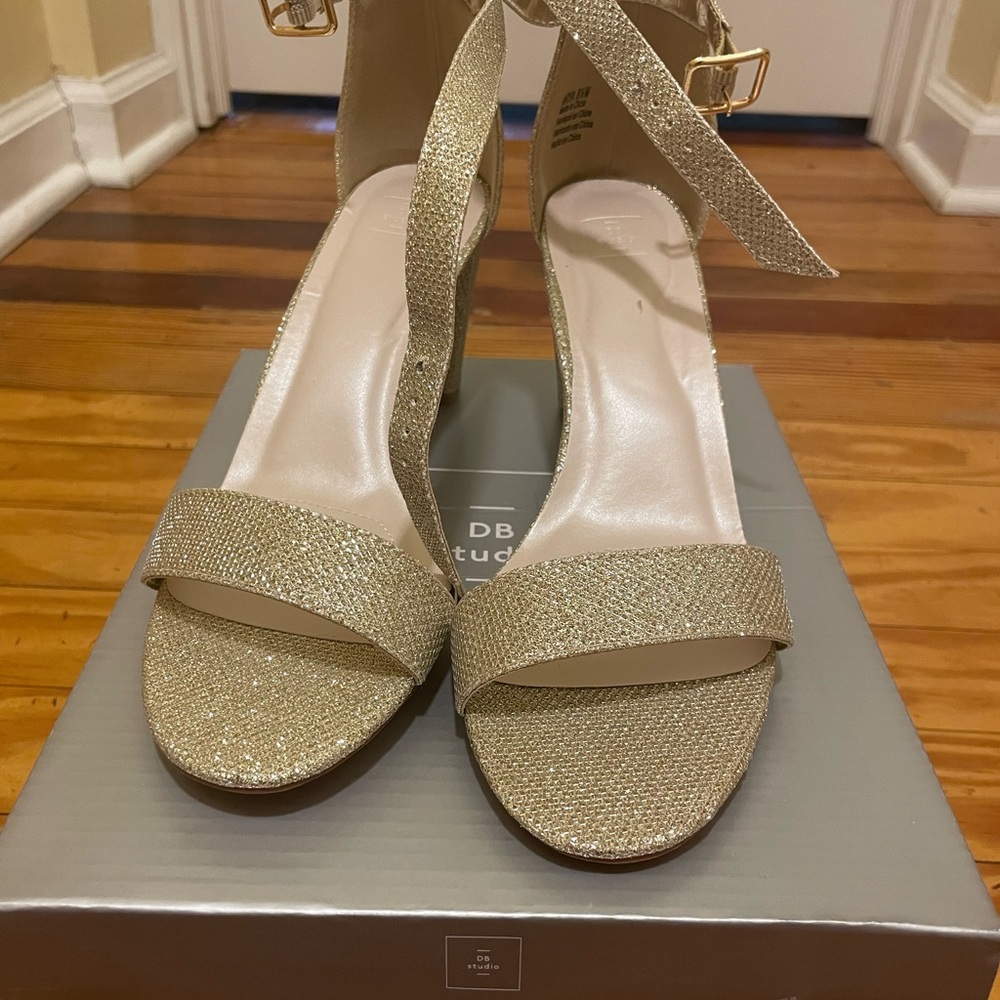 David's Bridal Gold Slingback Heels with Sparkly Finish